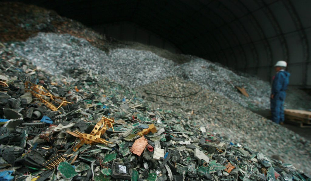 Computer chips and bits of scrap metal await processing at Falconbridge’s Horne copper smelter in Rouyn-Noranda, Quebec, Canada. Photo: Norm Betts/Bloomberg/Getty Images