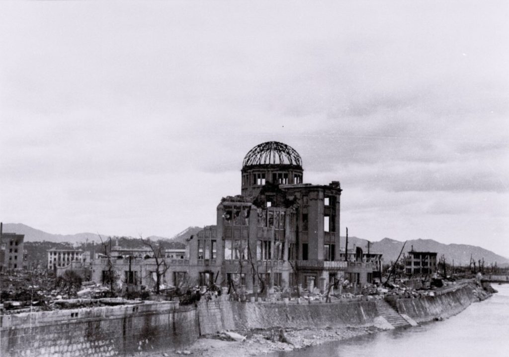  The gutted Hiroshima Prefectural Industrial Promotion Hall is seen after the atomic bombing of the city on Aug. 6, 1945. (Toshio Kawamoto/Yoshio Kawamoto via Reuters)