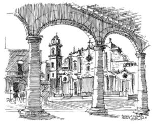 Architect and Richmond City Councilman Tom Butt sketched the Plaza de la Catedral in Havana.