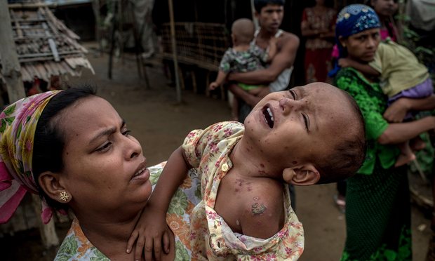 Many Rohingya people are forced to live in camps for internally displaced people in Rakhine state in western Myanmar. Photograph: Jonas Gratzer/Getty Images