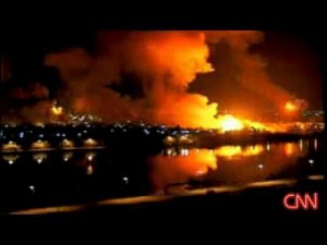 The U.S. military’s “shock and awe” bombing of Baghdad at the start of the Iraq War, as broadcast on CNN.