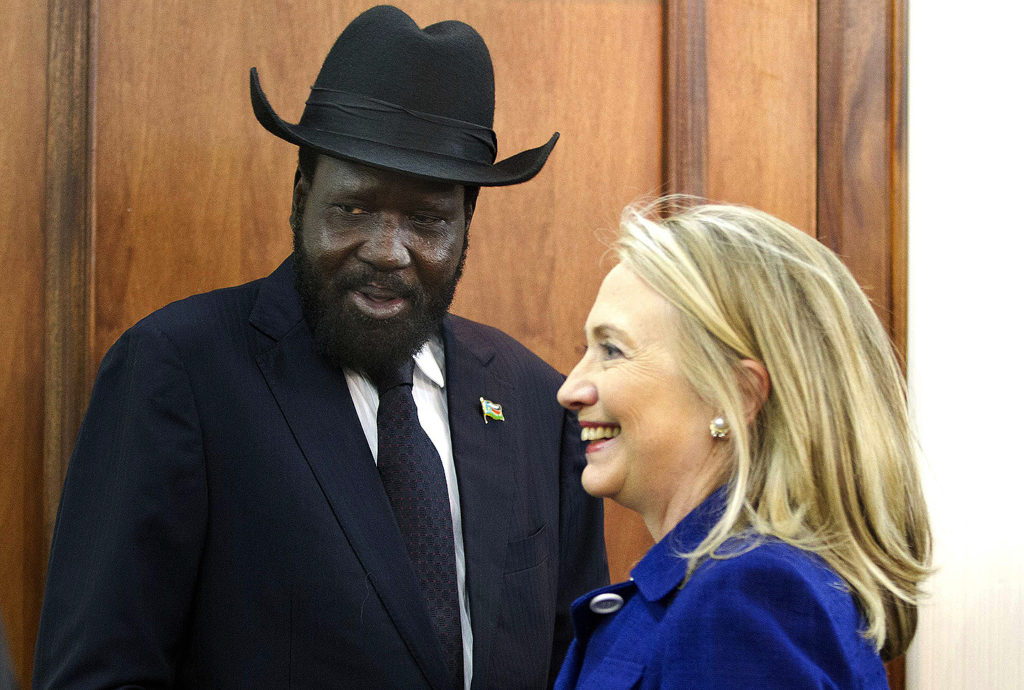 Secretary of State Hillary Clinton meets with President Salva Kiir at the Presidential Office Building in Juba, South Sudan, Aug. 3, 2012. Photo: Jacquelyn Martin/Reuters/Newscom