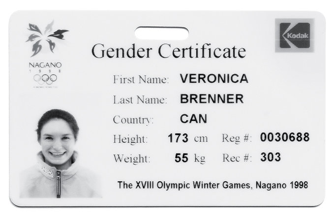 1998, Veronica Brenner | The Canadian skier’s ‘‘femininity card’’ from the Nagano games, which certifies her XX chromosomes. Credit Jessica Tang for The New York Times