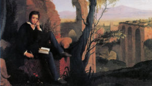 Percy Shelley, um dos precursores do veganismo (Pintura: Joseph Severn). Posthumous portrait of Shelley writing Prometheus Unbound, 1845.