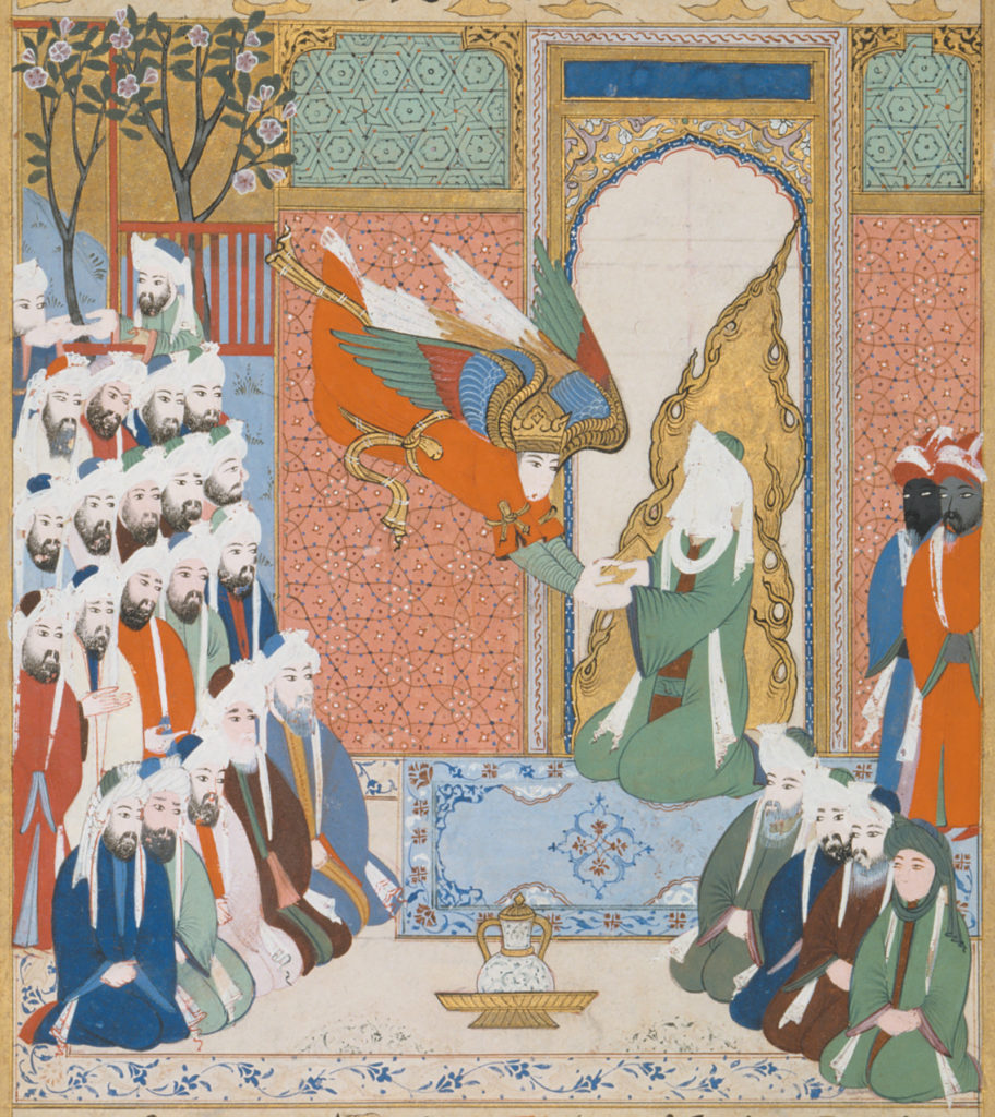 ‘The angel Gabriel revealing the eighth sura of the Koran to Muhammad’; illustration from the Siyar-i Nabi (Life of the Prophet), commissioned by the Ottoman sultan Murad III, 1594–1595 Musée du Louvre, Paris/RMN/Art Resource