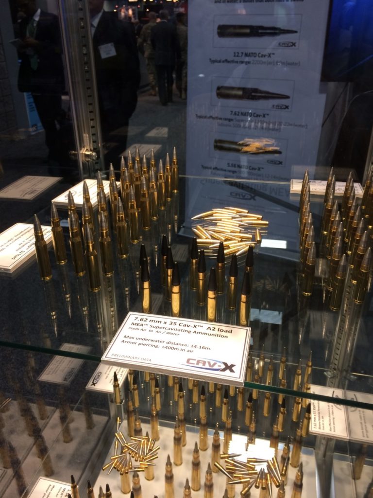 Bullets from CAV-X, in a display case at the Association of the United States Army (AUSA) Annual Meeting & Exhibition. Photo: Naomi LaChance for The Intercept