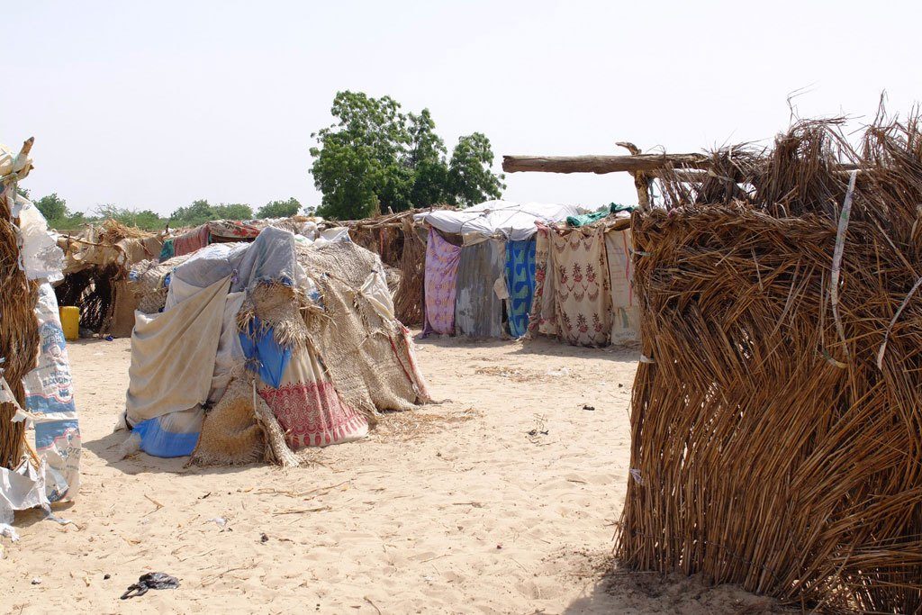 People fleeing Boko Haram construct make-shift shelters in Monguno, Borno State, Nigeria. They need food, water and health services.  Photo: UN OCHA Nigeria